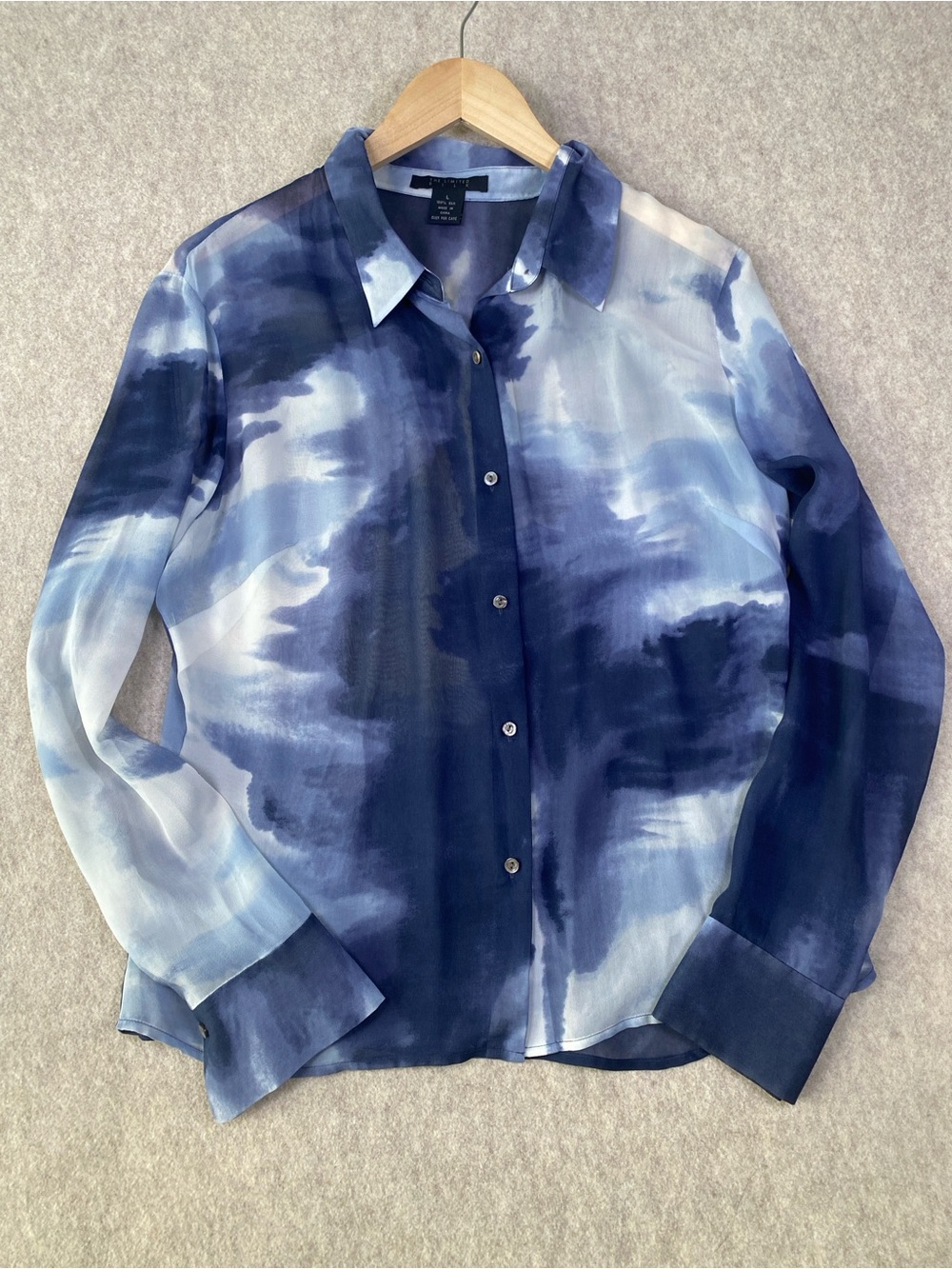 Women’s 100% silk Blue Tie-Dye Button-Up Shirt